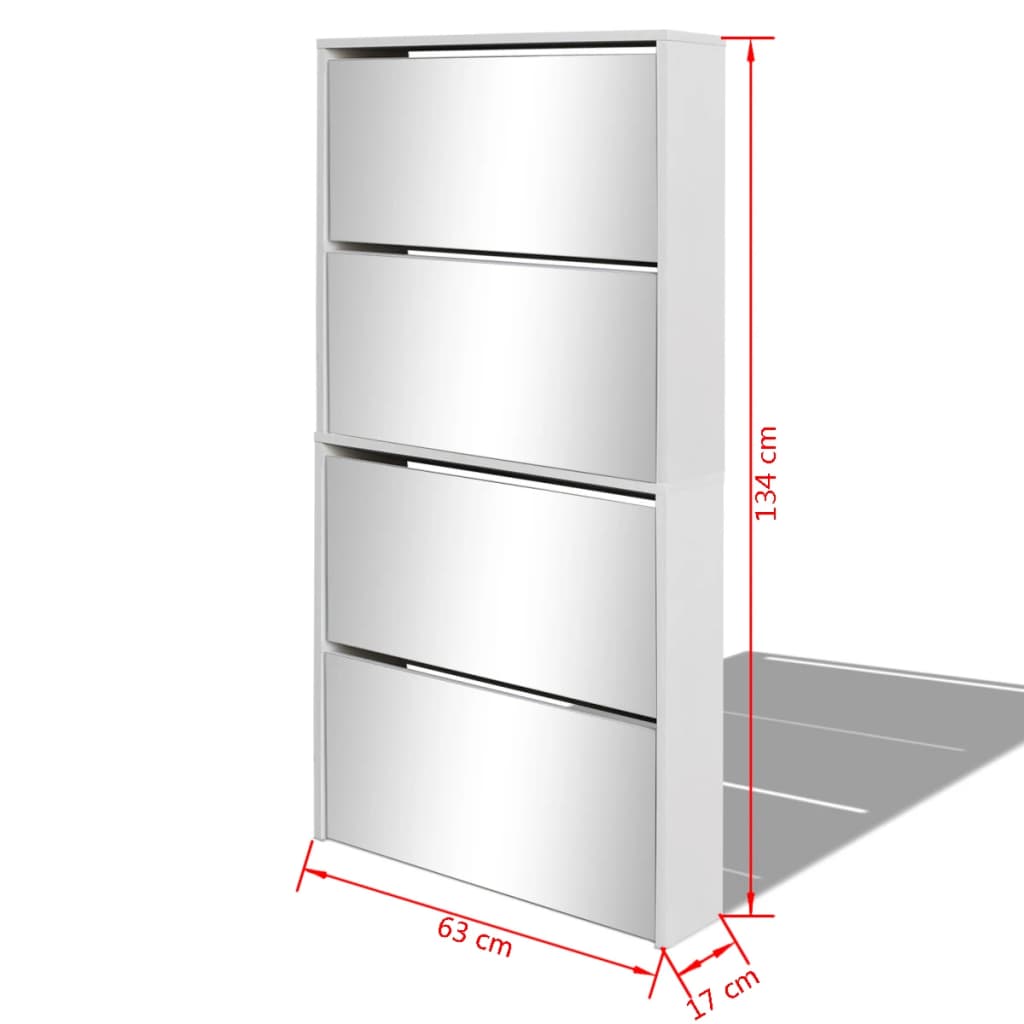 Shoe Cabinet 4-Layer Mirror White