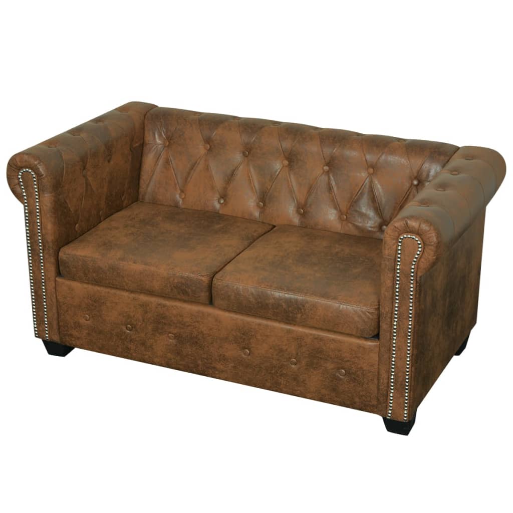 Chesterfield 2-Seater and 3-Seater Sofa Set Brown