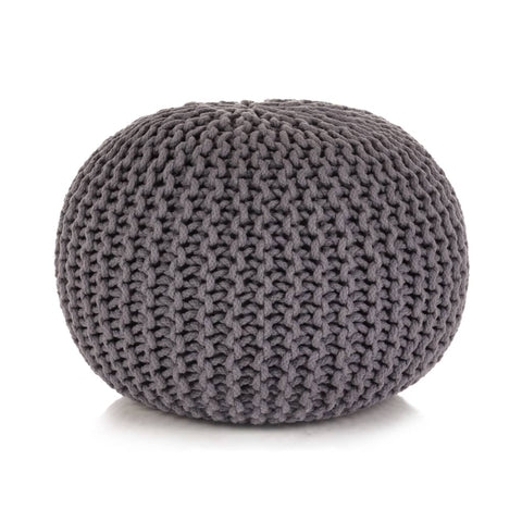 Hand-Knitted Pouffe Cotton Grey