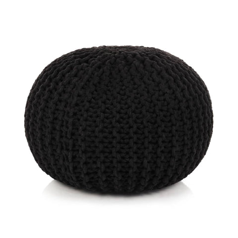 Hand-Knitted Pouffe Cotton Black