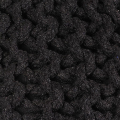 Hand-Knitted Pouffe Cotton Black