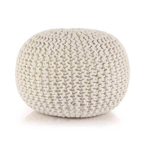 Hand-Knitted Pouffe Cotton White