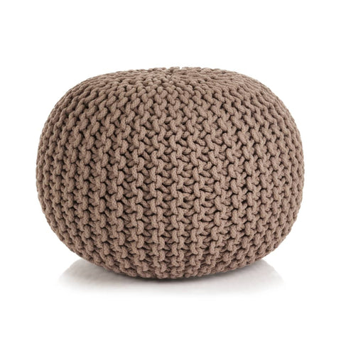 Hand-Knitted Pouffe Cotton Brown