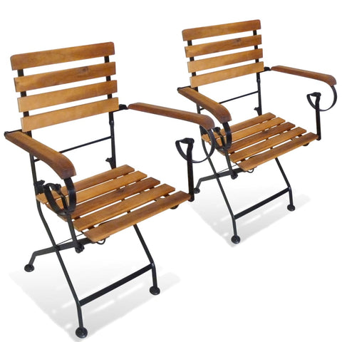 Folding Garden Chairs 2 pcs Steel and Solid Acacia Wood