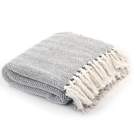 Throw Cotton Washable Herringbone Grey