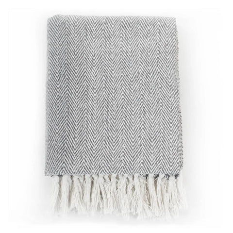 Throw Cotton Washable Herringbone Grey