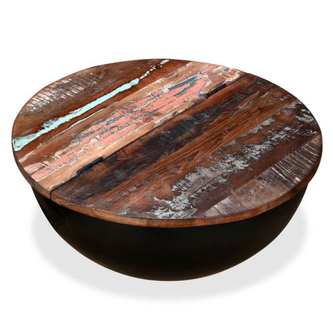 Coffee Table Solid Reclaimed Wood Black Bowl Shape