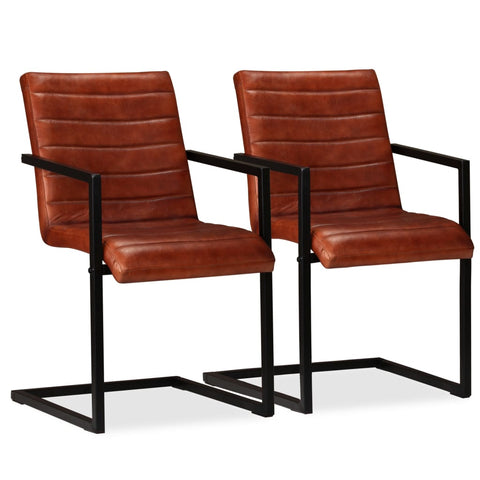 Dining Chairs 2 pcs Brown Real Leather