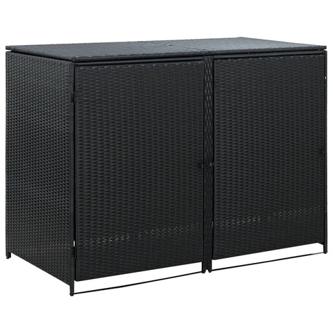 Double Wheelie Bin Shed Poly Rattan Black