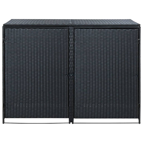 Double Wheelie Bin Shed Poly Rattan Black