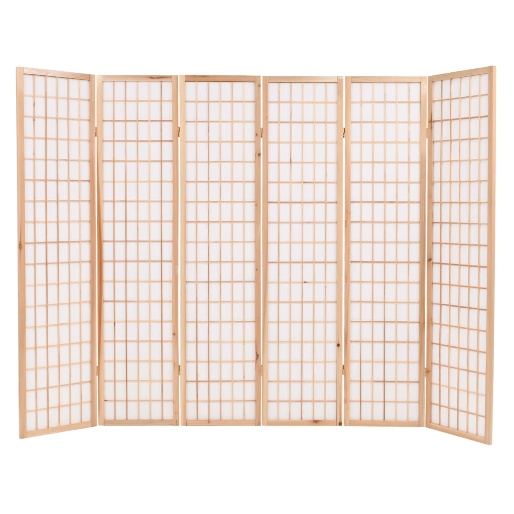 Folding 6-Panel Room Divider Japanese Style Natural