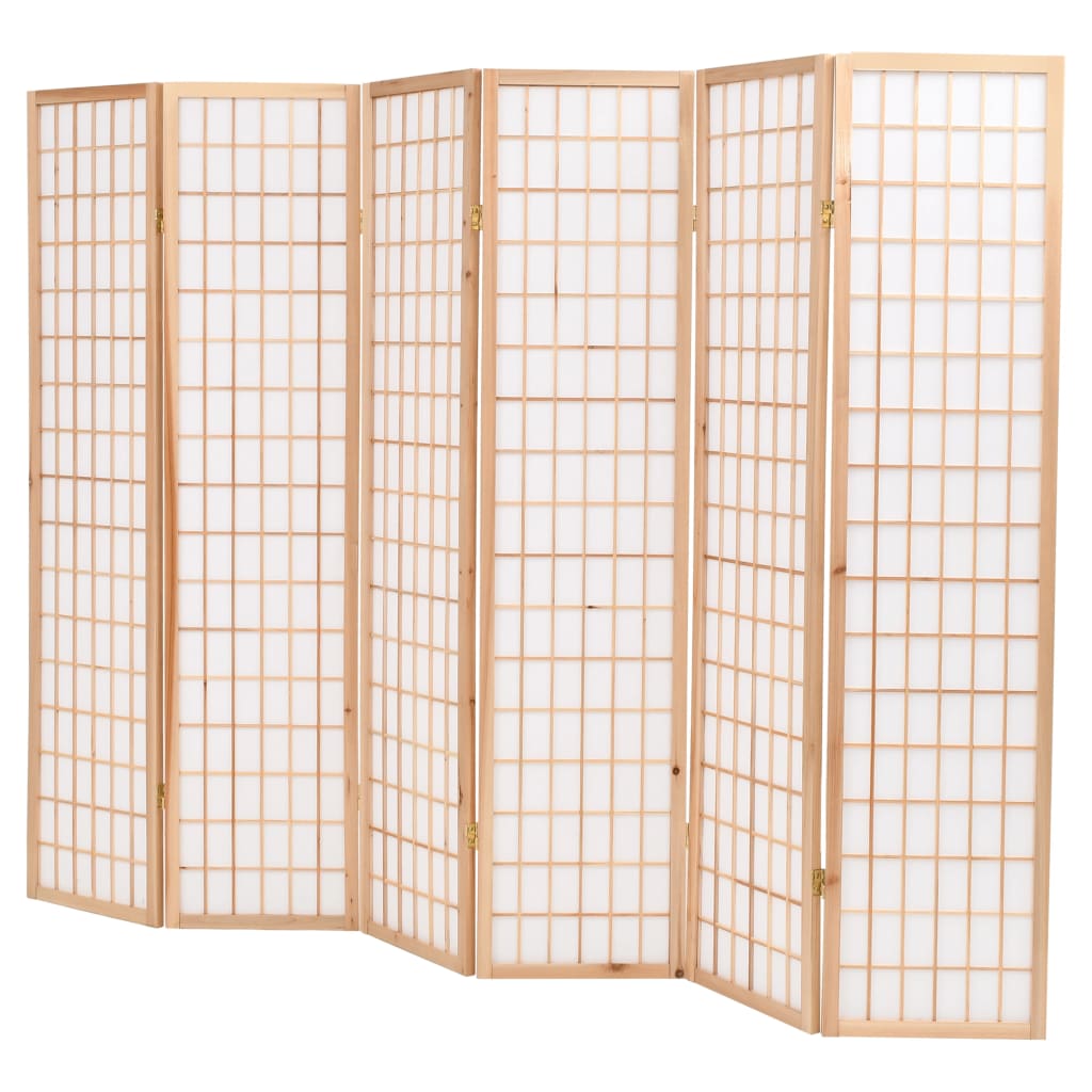 Folding 6-Panel Room Divider Japanese Style Natural