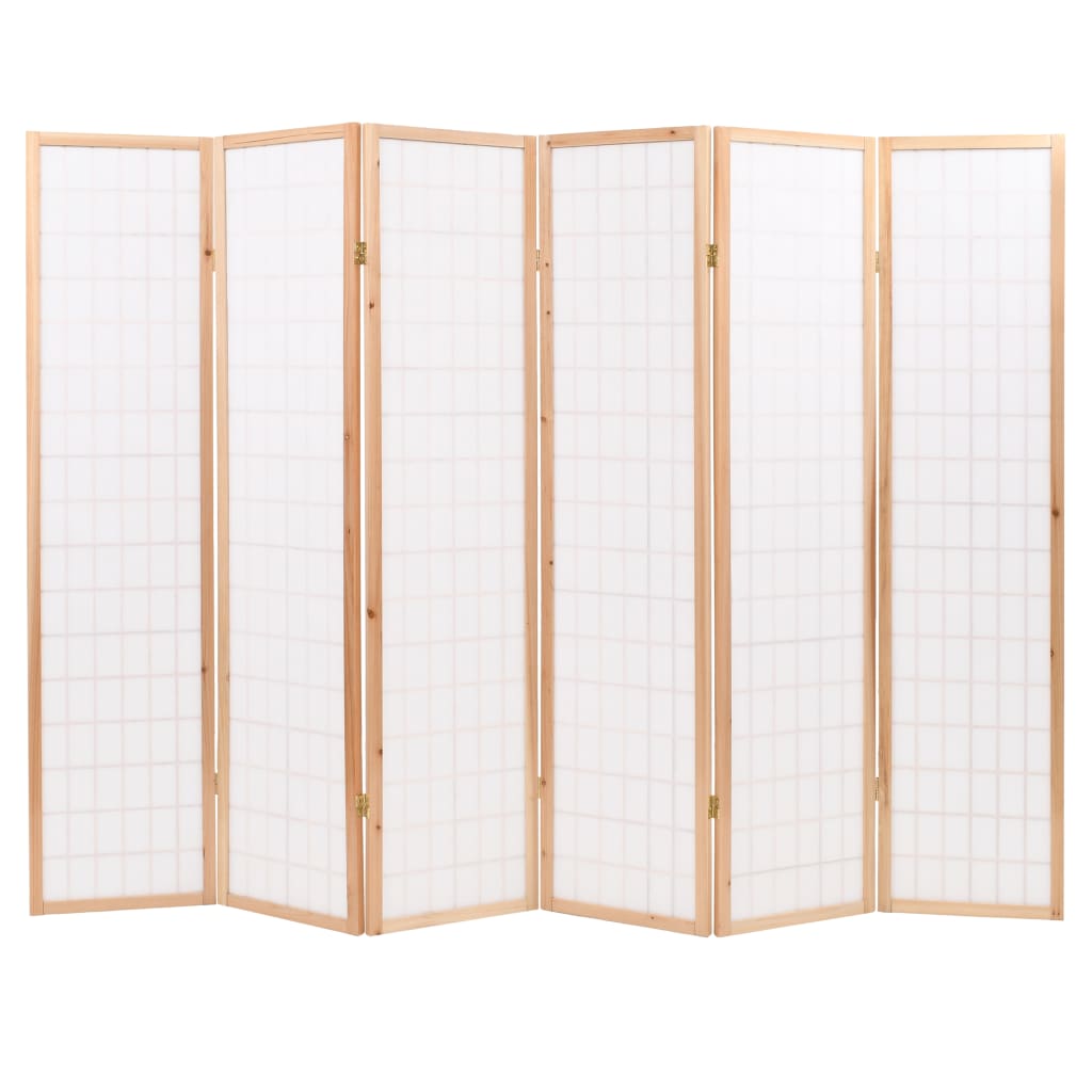 Folding 6-Panel Room Divider Japanese Style Natural