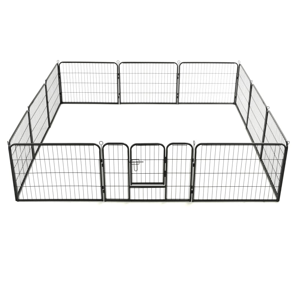 Dog Playpen 12 Panels Steel Black