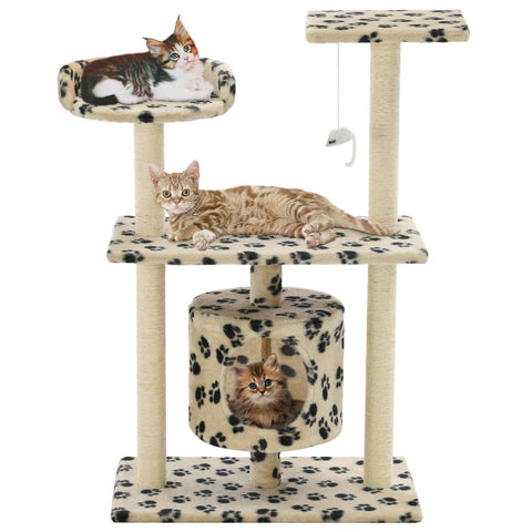 Cat Tree with Sisal Scratching Posts 95 cm Beige Paw Prints