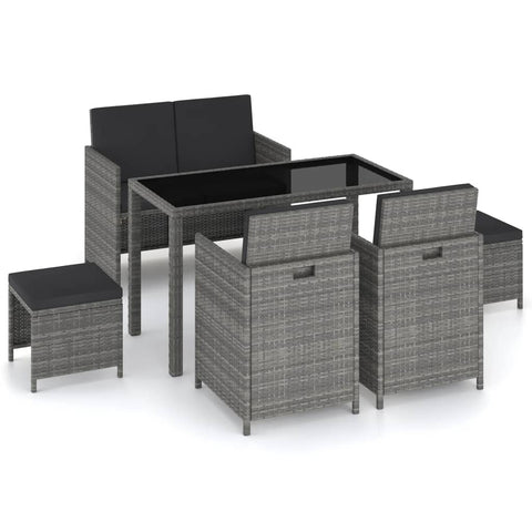 6 Piece Outdoor Dining Set with Cushions Poly Rattan Grey