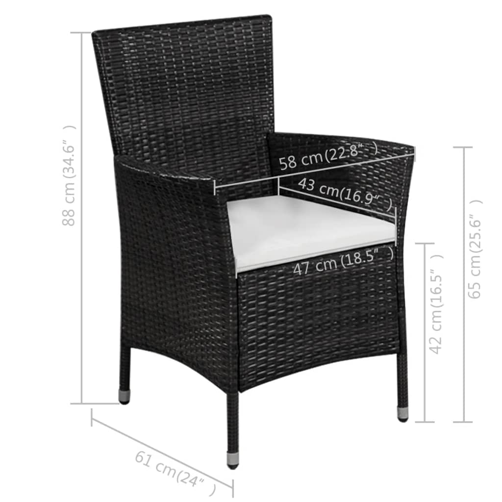 Outdoor Chair and Stool with Cushions Poly Rattan Black