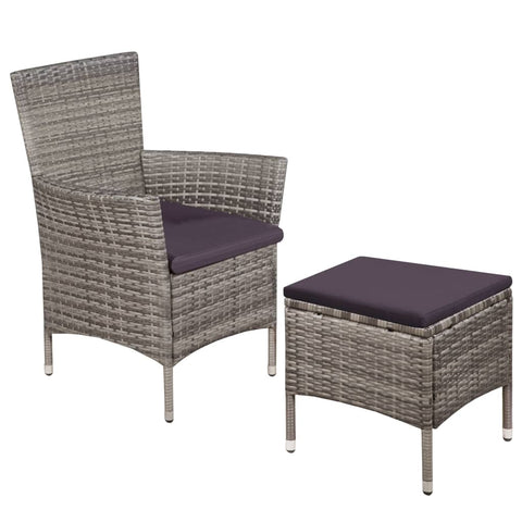 Outdoor Chair and Stool with Cushions Poly Rattan Grey