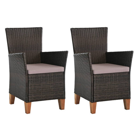 Outdoor Chairs with Cushions 2 pcs Poly Rattan Brown