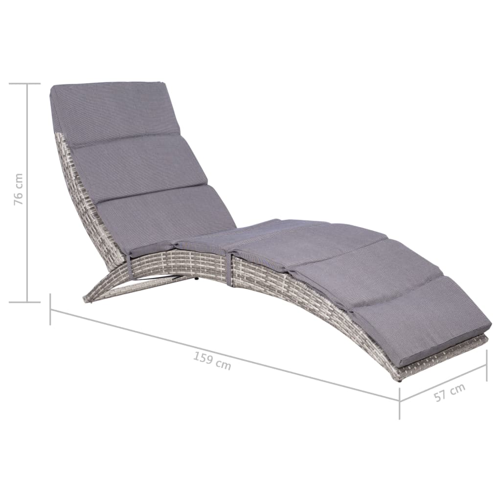 Folding Sun Lounger with Cushion Poly Rattan Grey