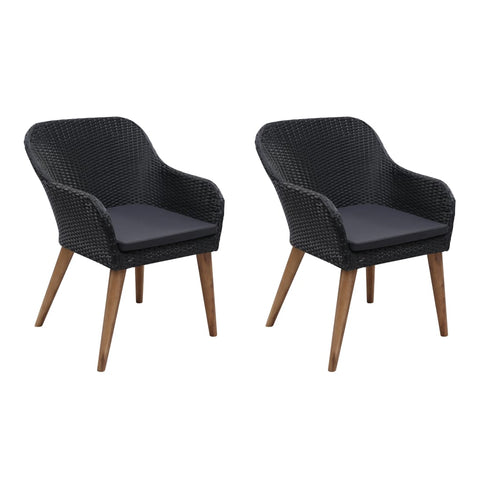 Outdoor Chairs with Cushions 2 pcs Poly Rattan Black