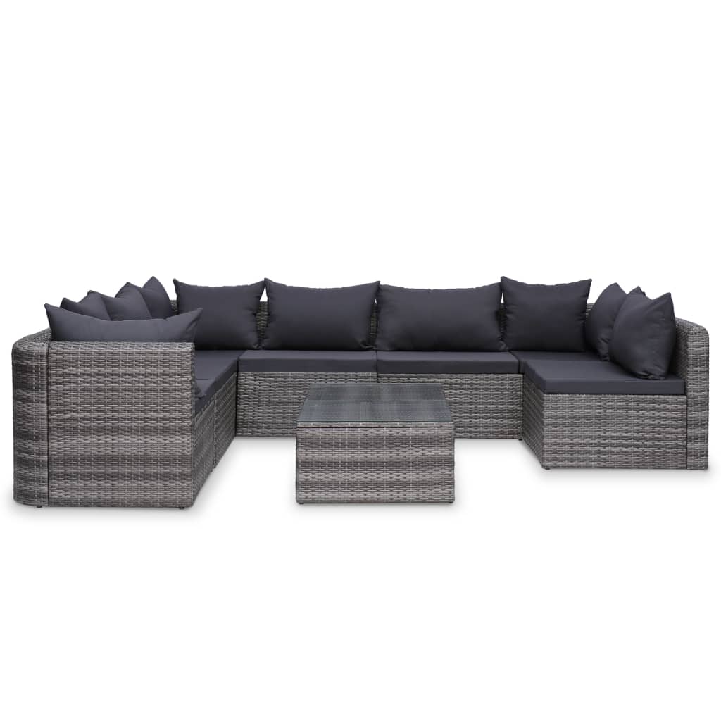 8 Piece Garden Lounge Set with Cushions Poly Rattan Grey