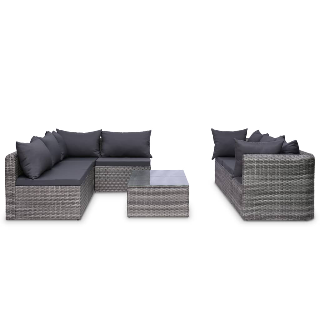 8 Piece Garden Lounge Set with Cushions Poly Rattan Grey