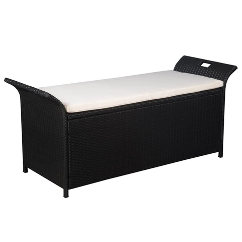 Storage Bench with Cushion 138 cm Poly Rattan Black