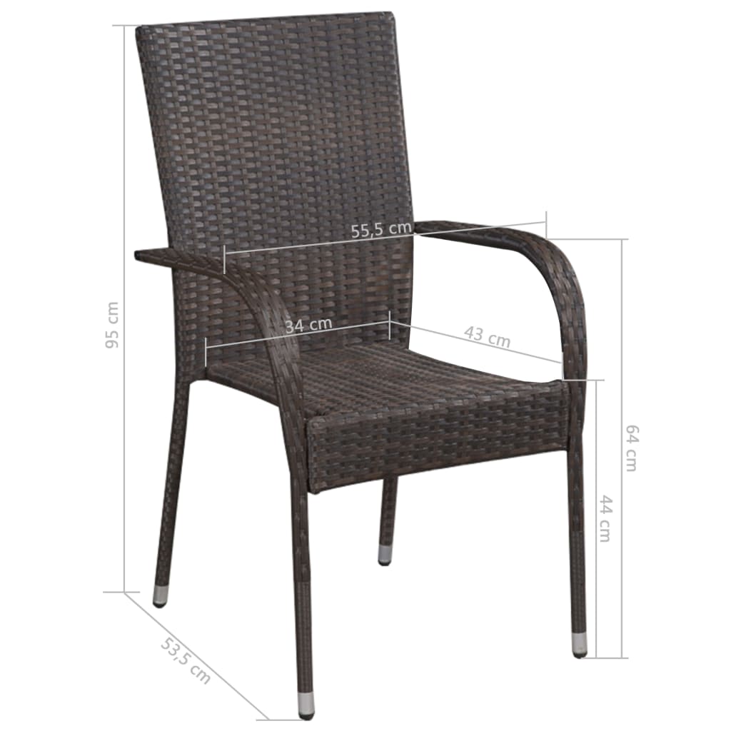 Stackable Outdoor Chairs 2 pcs Poly Rattan Brown