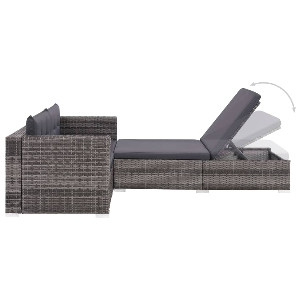 3 Piece Garden Lounge Set with Cushions Poly Rattan Grey