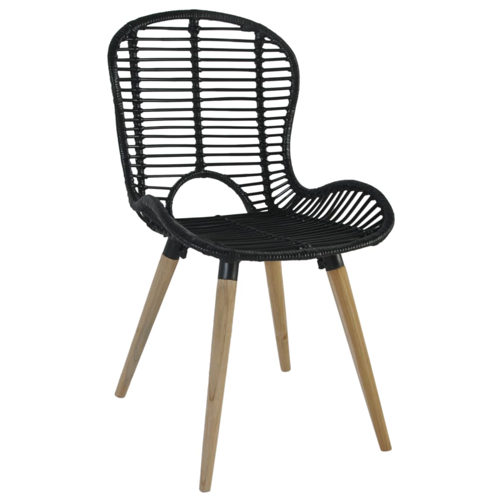 Dining Chairs 2 pcs Black Natural Rattan