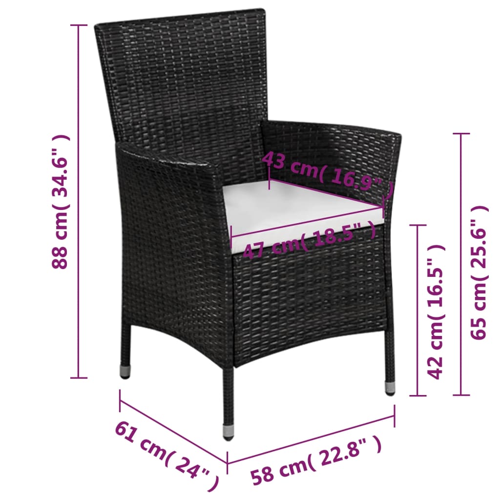 3 Piece Bistro Set Poly Rattan Black