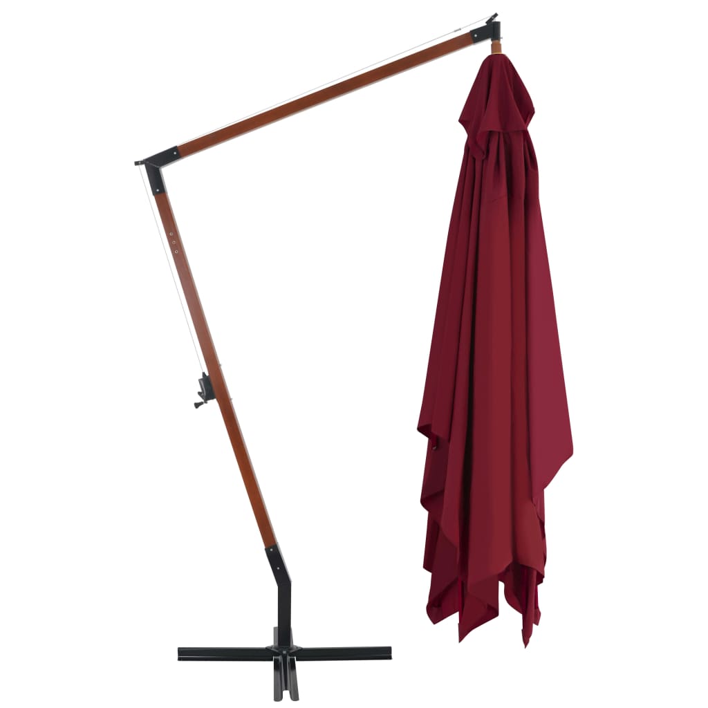 Cantilever Umbrella with Wooden Pole Bordeaux Red