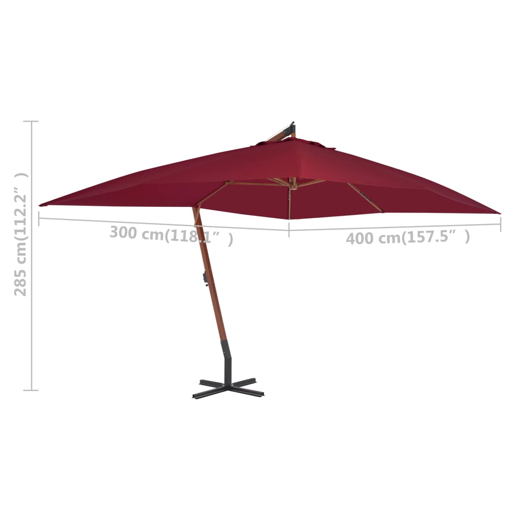 Cantilever Umbrella with Wooden Pole Bordeaux Red