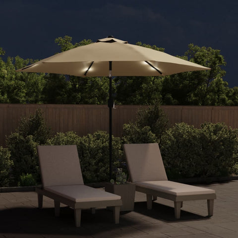 Outdoor Parasol with LED Lights and Steel Pole 300 cm Taupe