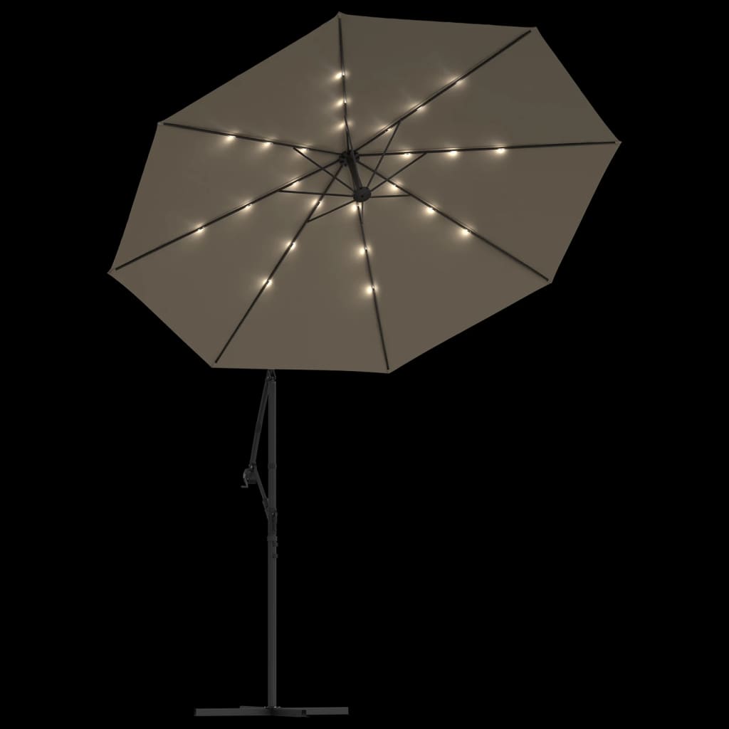 Cantilever Umbrella with LED Lights and Steel Pole 300 cm Taupe