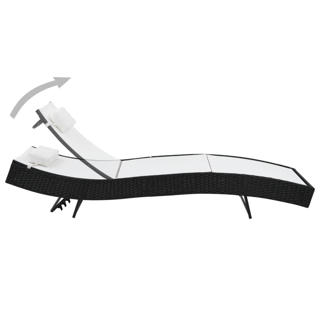 Sun Loungers 2 pcs with Table Poly Rattan and Textilene Black