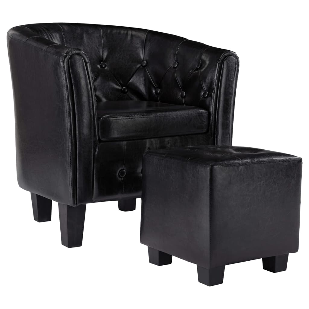 Tub Chair with Footstool Black faux Leather