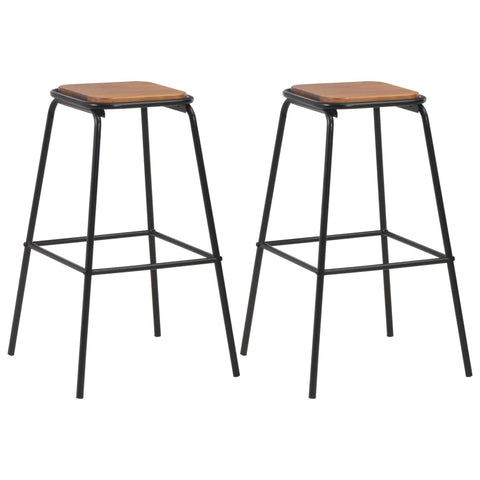 Bar Stools 2 pcs Black Solid Pinewood and Steel