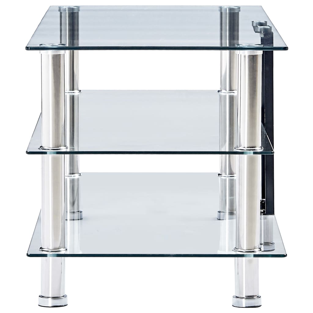 TV Stand Transparent 2 Shelves Tempered Glass