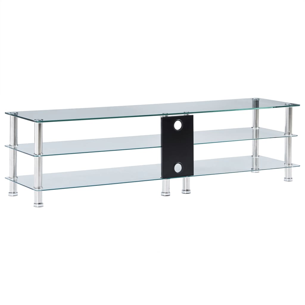 TV Stand Transparent 2 Shelves Tempered Glass