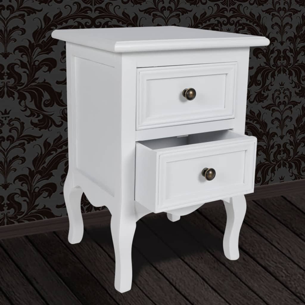 Nightstands 2 pcs with 2 Drawers MDF White