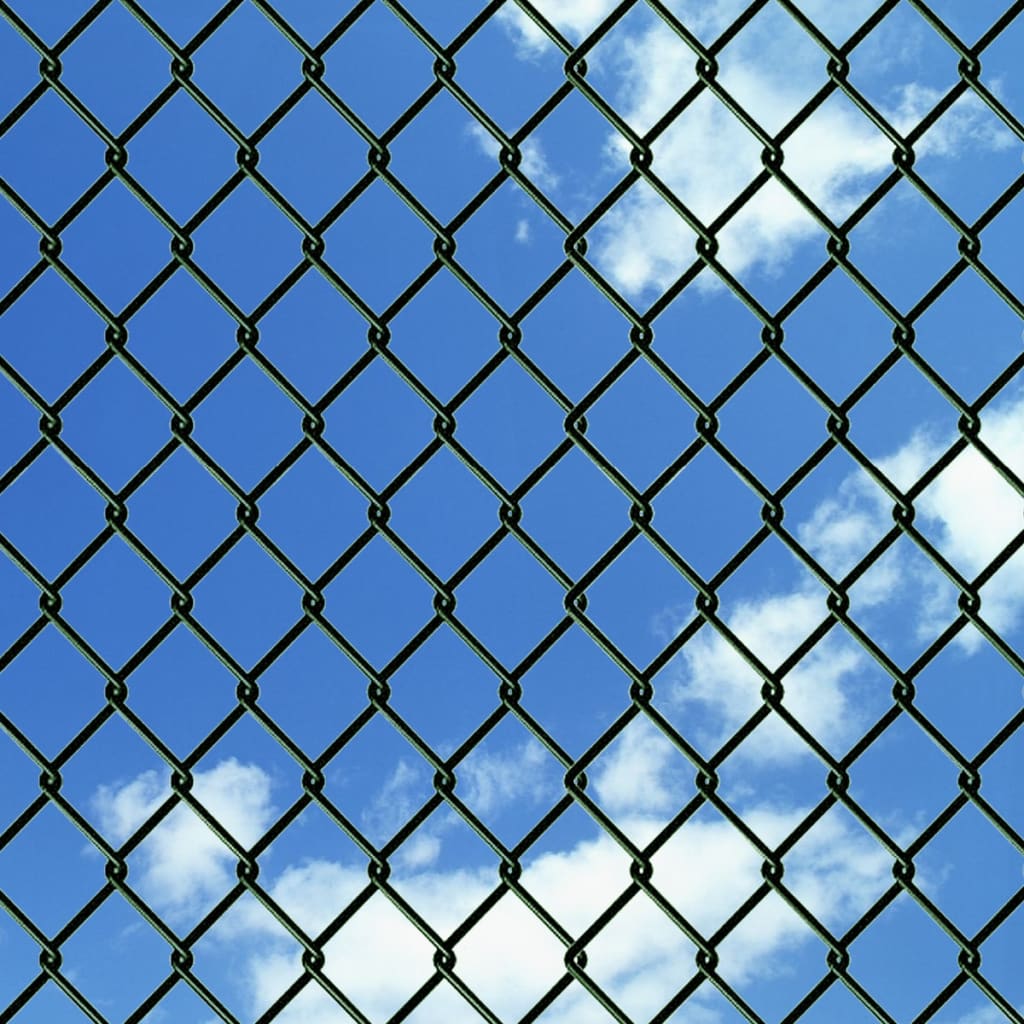 Chain Link Fence with Posts Galvanised Steel {Green}