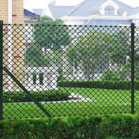 Chain Link Fence with Posts Galvanised Steel {Green}