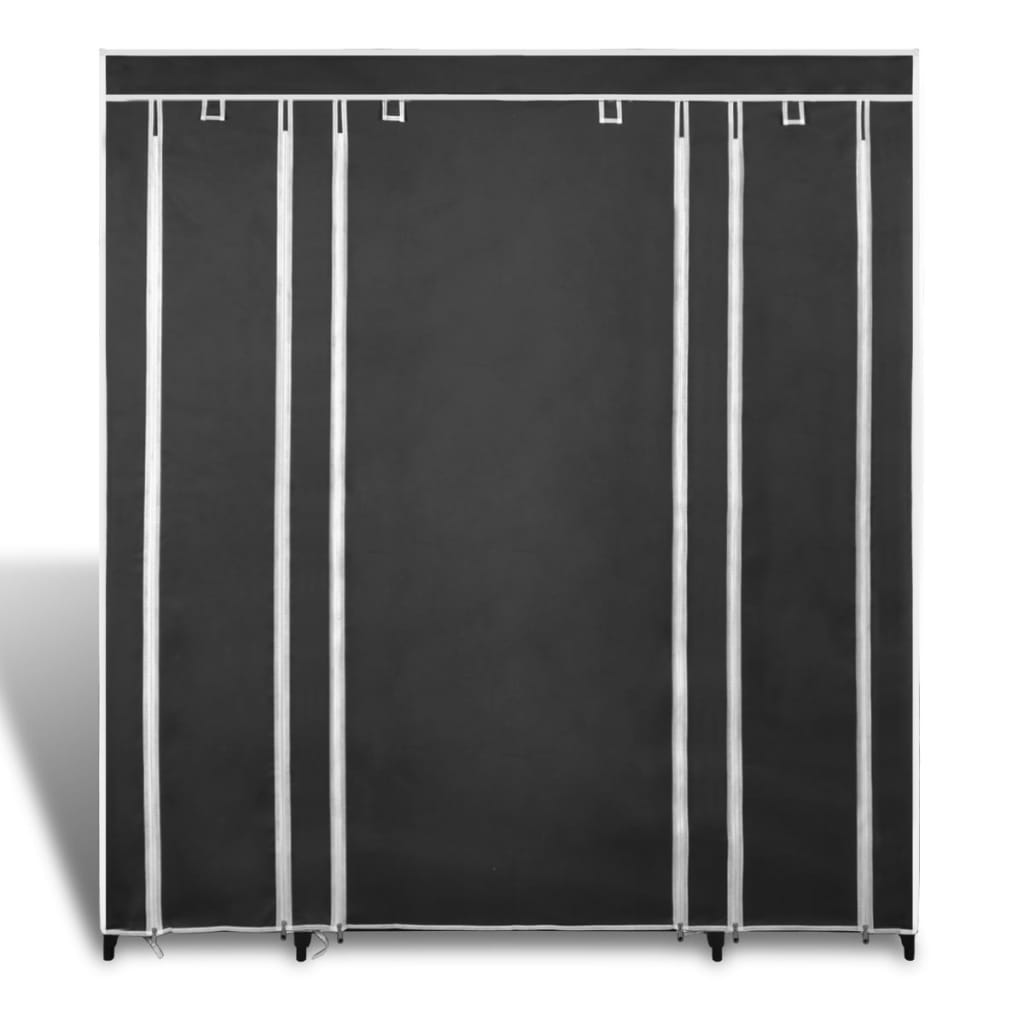 Wardrobe with Compartments and Rods Black Fabric