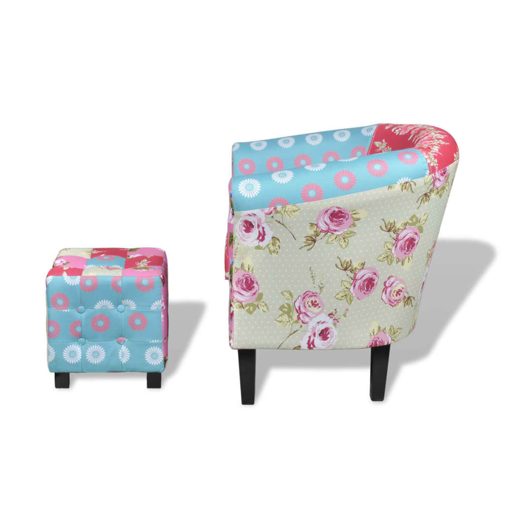 Armchair with Footstool Patchwork Design Fabric