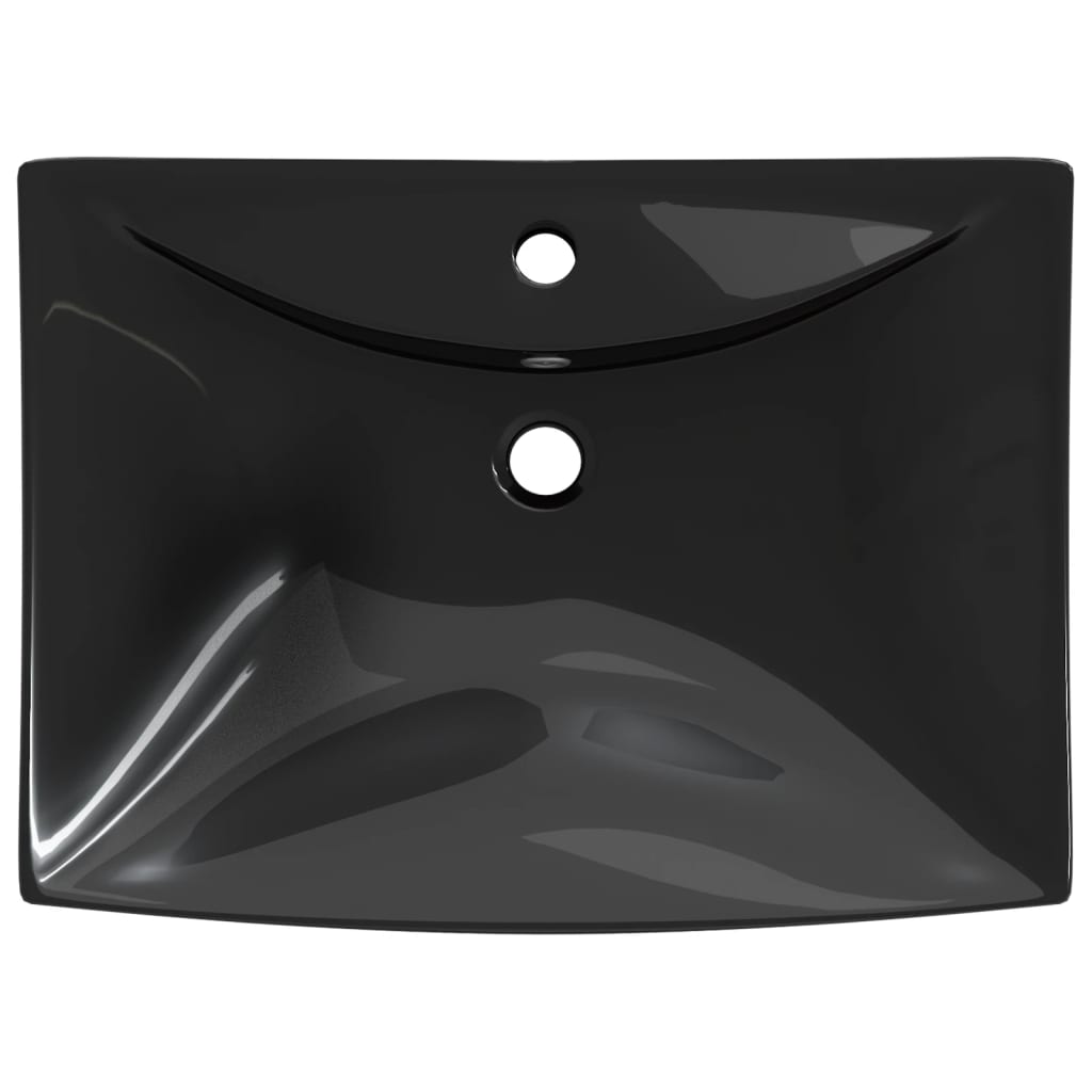 Black Luxury Ceraic Basin Rectangular with Overflow & Faucet Hole