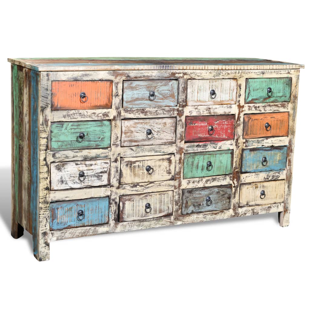 Reclaimed Cabinet Solid Wood Multicolour with 16 Drawers