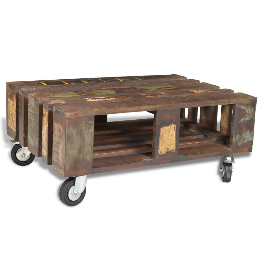 Coffee Table with 4 Wheels Reclaimed Wood