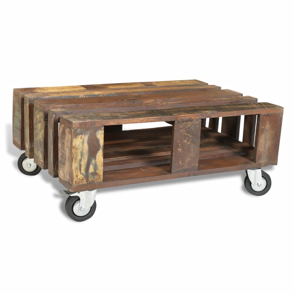 Coffee Table with 4 Wheels Reclaimed Wood